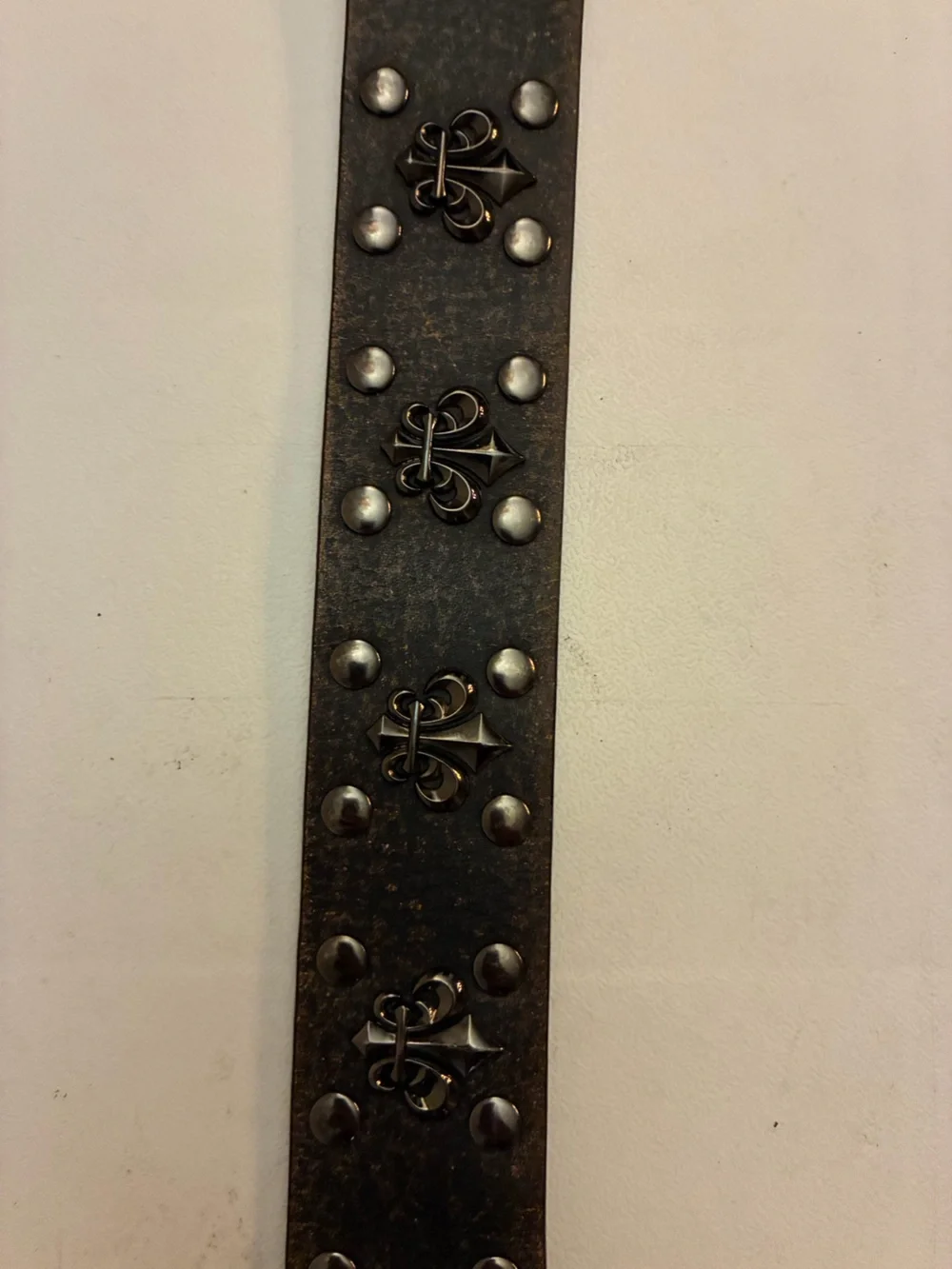 VTG Metropark Studded Fleur De Lis Leather Belt Y2K Goth Grunge Size 36
